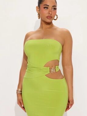 Fashion Nova Neon Lime Strapless Cutout Bodycon Dress
